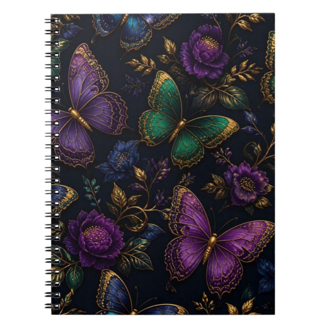 Cuaderno Patrón de mariposa elegante oscuro (Frente)