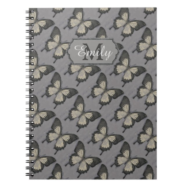 Cuaderno Patrón de mariposa violeta vintage personalizado (Frente)