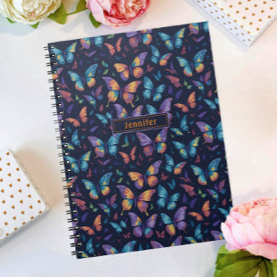 Cuaderno Patrón de Mariposas Coloridas Boho Moderno Nombre