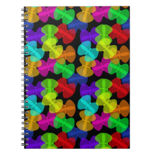 Cuaderno Patrón de mariposas coloridas sobre fondo negro