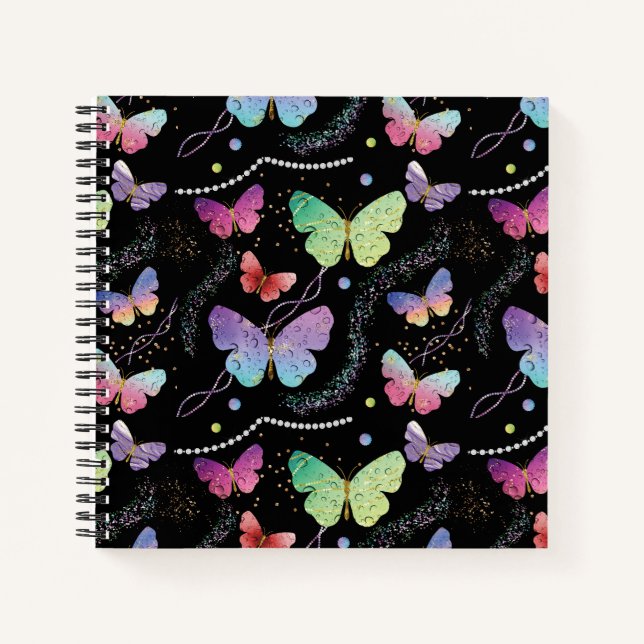 Cuaderno Patrón de mariposas de Moda púrpura azul (Anverso)