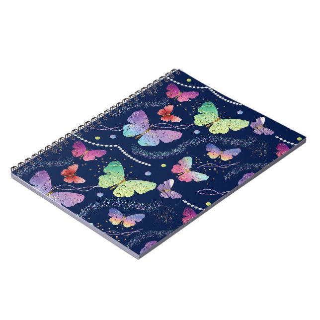 Cuaderno Patrón de mariposas de Moda púrpura azul (Lado Izquierdo)