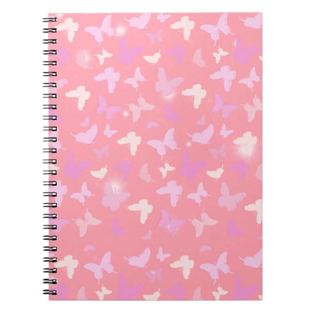 Cuaderno Patrón de mariposas rosadas sin problemas (Frente)