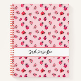 Cuaderno Patrón de mariquita acuarela rosa ilustrado a mano