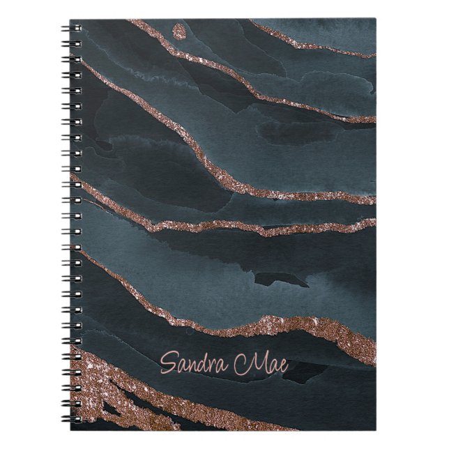 Cuaderno Patrón de mármol azul oscuro rosa dorado malva per (Frente)