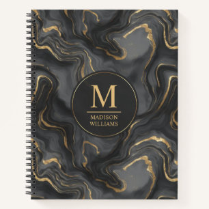 Cuaderno Patrón de mármol con brillo gris negro y dorado pe