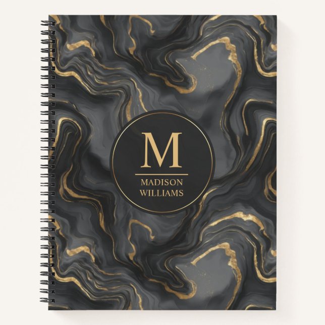 Cuaderno Patrón de mármol con brillo gris negro y dorado pe (Anverso)