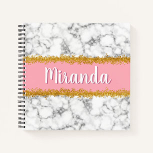 Cuaderno Patrón de mármol en rosa con Purpurina de oro