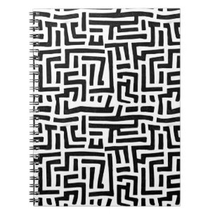 Cuaderno Patrón de Maze de arte pop negro y blanco
