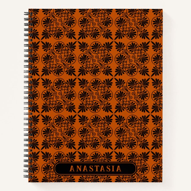 Cuaderno Patrón de Meander Griego de Terracota Negra (Anverso)