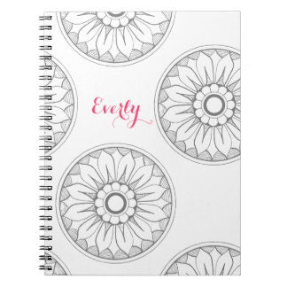 Cuaderno Patrón de medallón moderno gris y rosa monogramo