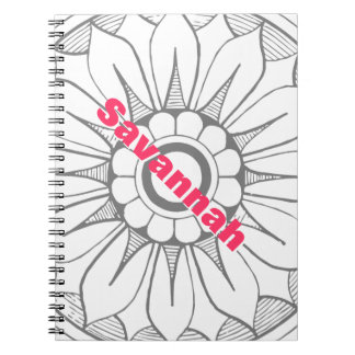 Cuaderno Patrón de medallón moderno gris y rosa monogramo