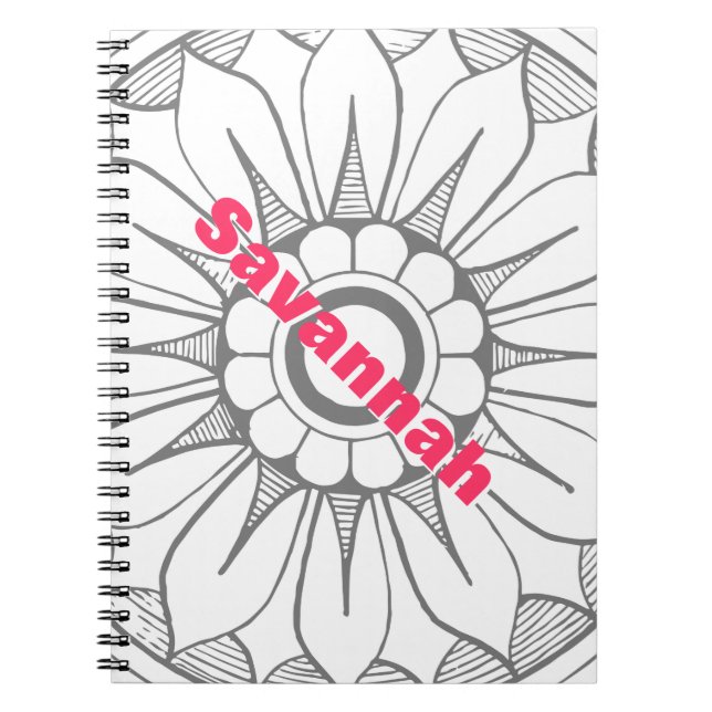 Cuaderno Patrón de medallón moderno gris y rosa monogramo (Frente)