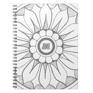 Cuaderno Patrón de medallón moderno gris y rosa monogramo