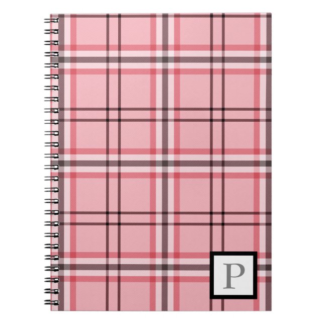 Cuaderno Patrón de moda a cuadros rosa y gris chic (Frente)