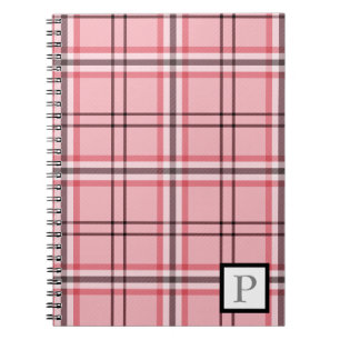 Cuaderno Patrón de moda de cuadros rosa y gris chic