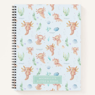 Cuaderno Patrón de monograma de axolotl en acuarela lindo