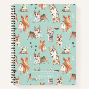 Cuaderno Patrón de Monograma de Corgi de Acuarela Adorable