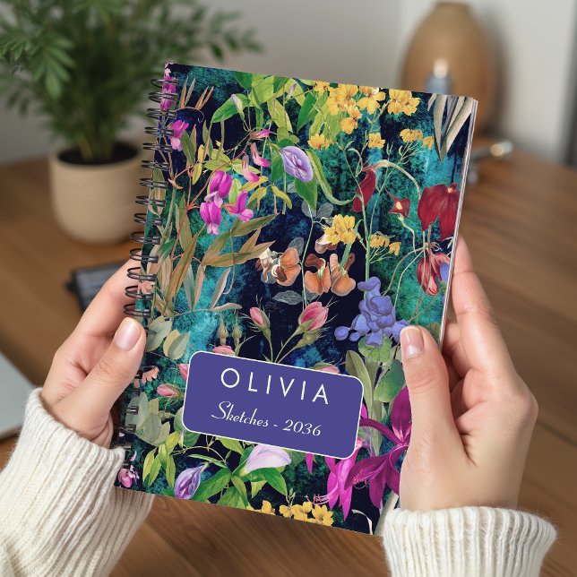 Cuaderno Patrón de monograma floral rosa de moda Hojas (Subido por el creador)