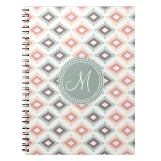 Cuaderno Patrón de monograma rosa rosado tribal azteca