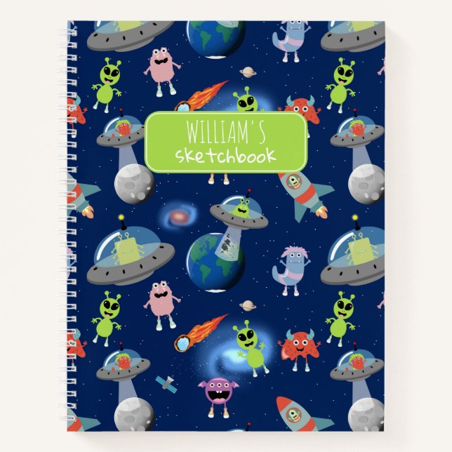 Cuaderno Patrón de monstruos alienígenas modernos lindos pa (Anverso)