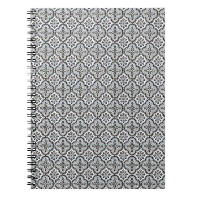 Cuaderno Patrón de mosaico blanco y negro vintage (Frente)