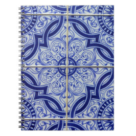 Cuaderno Patrón de mosaico cerámico del Mediterráneo azul y