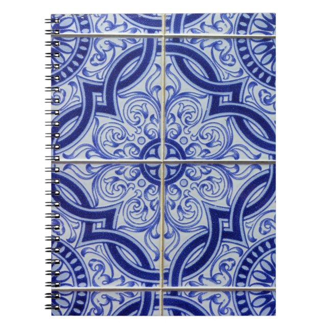 Cuaderno Patrón de mosaico cerámico del Mediterráneo azul y (Frente)