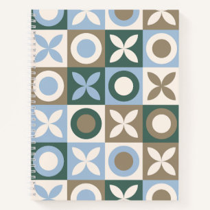 Cuaderno Patrón de mosaico de baldosas geométricas azules y