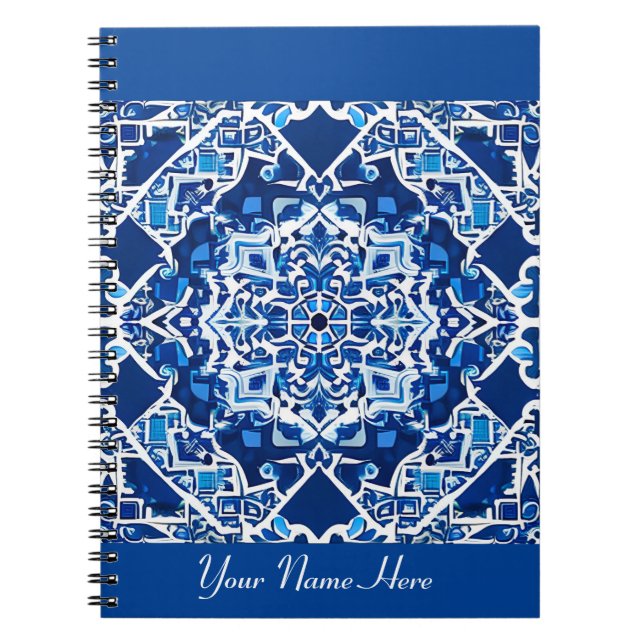 Cuaderno Patrón de mosaico en azul añil y cobalto (Frente)