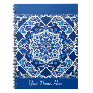 Cuaderno Patrón de mosaico en azul índigo y cobalto
