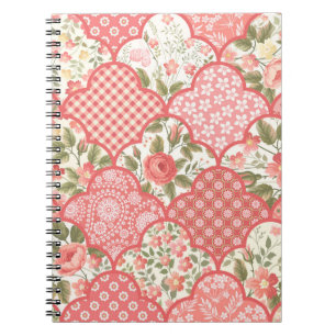 Cuaderno patrón de mosaico floral sin fisuras con rosas en