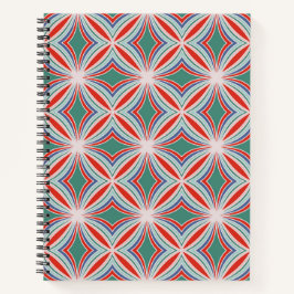 Cuaderno Patrón de mosaico rayado de Starburst en rojo, ver