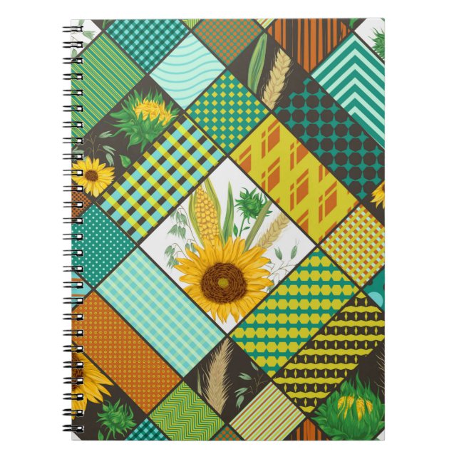 Cuaderno Patrón de mosaico sin foco con cereales, girasol (Frente)
