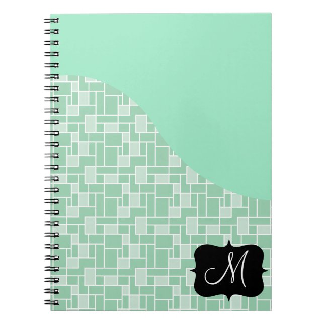 Cuaderno Patrón de mosaico verde de la menta de la impresió (Frente)