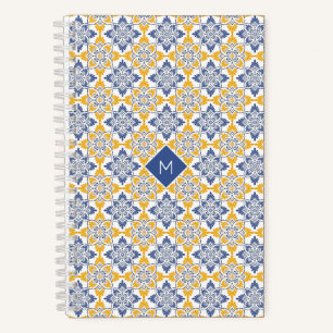 Cuaderno Patrón de mosaicos personalizado monograma portugu