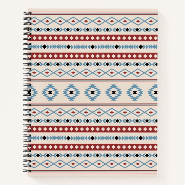 Cuaderno Patrón de motivos mixtos Azteca Blue Red Black Cre (Anverso)