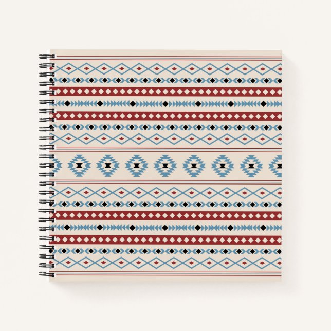 Cuaderno Patrón de motivos mixtos Azteca Blue Red Black Cre (Anverso)