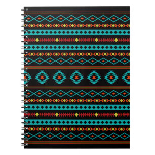 Cuaderno Patrón de motivos mixtos azteca Verde azulados ro