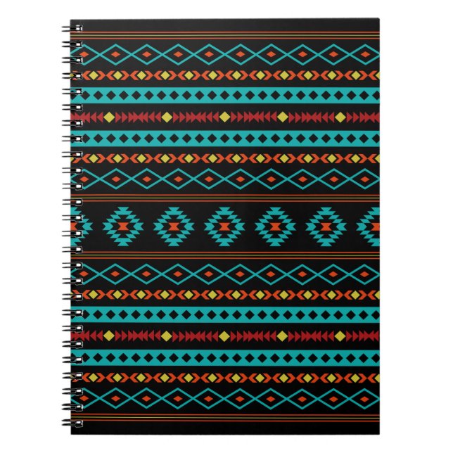 Cuaderno Patrón de motivos mixtos aztecos Verde azulados Ro (Frente)