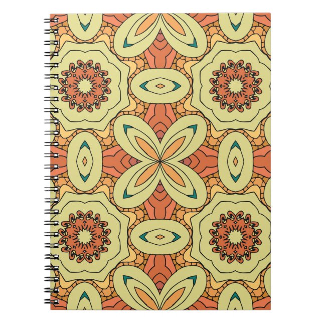 Cuaderno Patrón de naranja étnico sin fisuras con mandala.  (Frente)