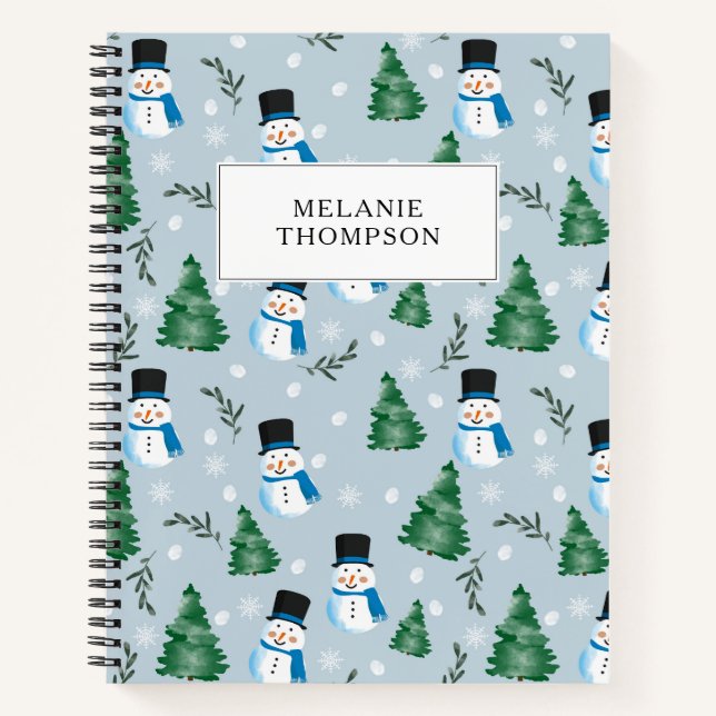 Cuaderno Patrón de Navidad de nieve de invierno en acuarela (Anverso)
