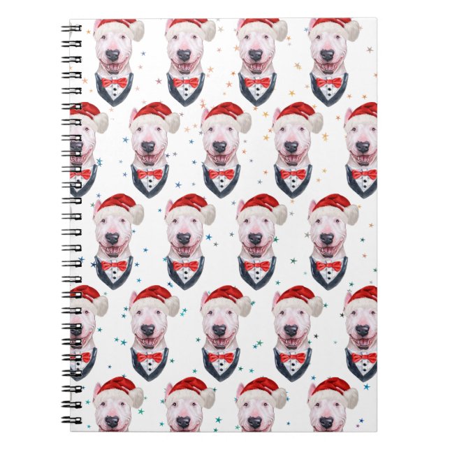 Cuaderno Patrón de Navidad de perro Bull Terrier lindo (Frente)