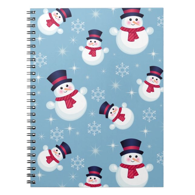 Cuaderno Patrón De Navidades Azules Con Hombres De Nieve Y  (Frente)