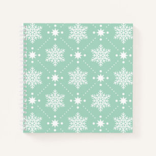 Cuaderno Patrón de Navidades de copos de nieve blanco verde