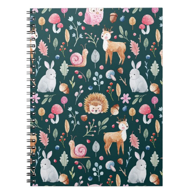 Cuaderno Patrón de niños del bosque de hadas acuarelas (Frente)