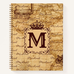 Cuaderno Patrón de nombre vintage de la corona real Beige