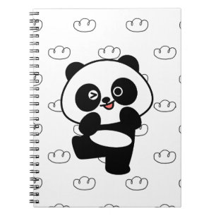 Cuaderno Patrón de Nube de Panda Guiñando Arte Kawaii