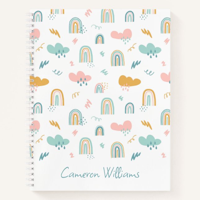 Cuaderno Patrón de nubes de arcoiris y lluvias divertidas (Anverso)