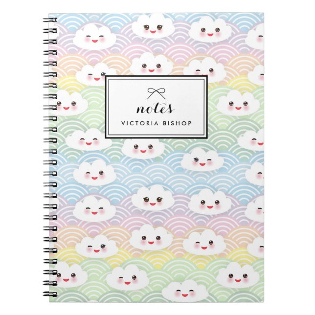 Cuaderno Patrón de nubes de color Pastel Kawaii Personaliza (Frente)